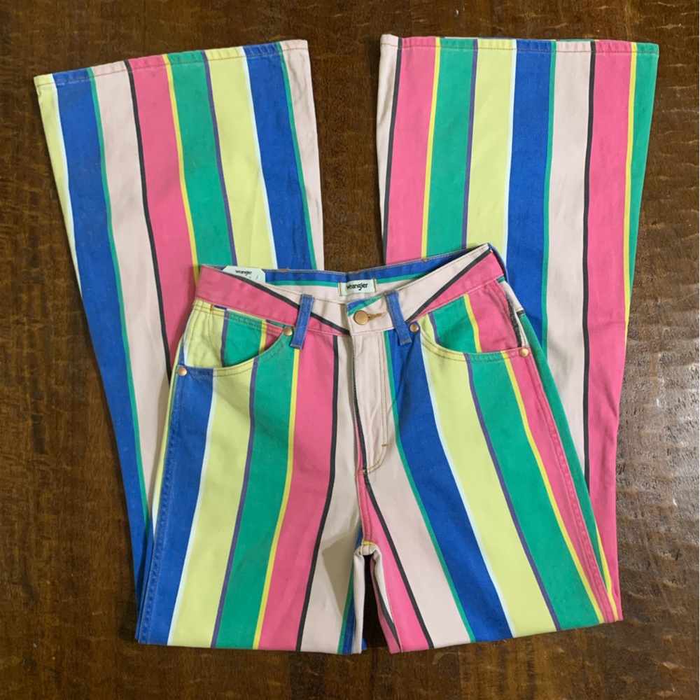 NWOT Free People x Wrangler Size 25x32 Wanderer 622 Rainbow Pop High Rise Jeans - Picture 10 of 16